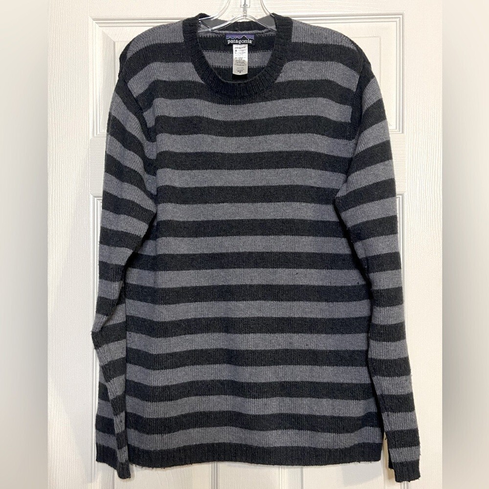 Patagonia Mens Lambswool Knit Striped Crewneck Pullover Sweater Size Medium
